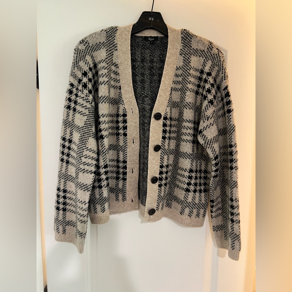 Rails Beige and Black Plaid Wool Blend Cardigan